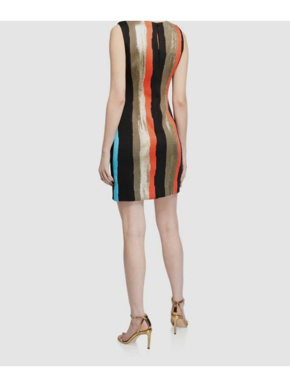 Milly Women's Black Sleeveless Metallic Striped Colorful Mini Dress Size Large - Picture 3 of 13